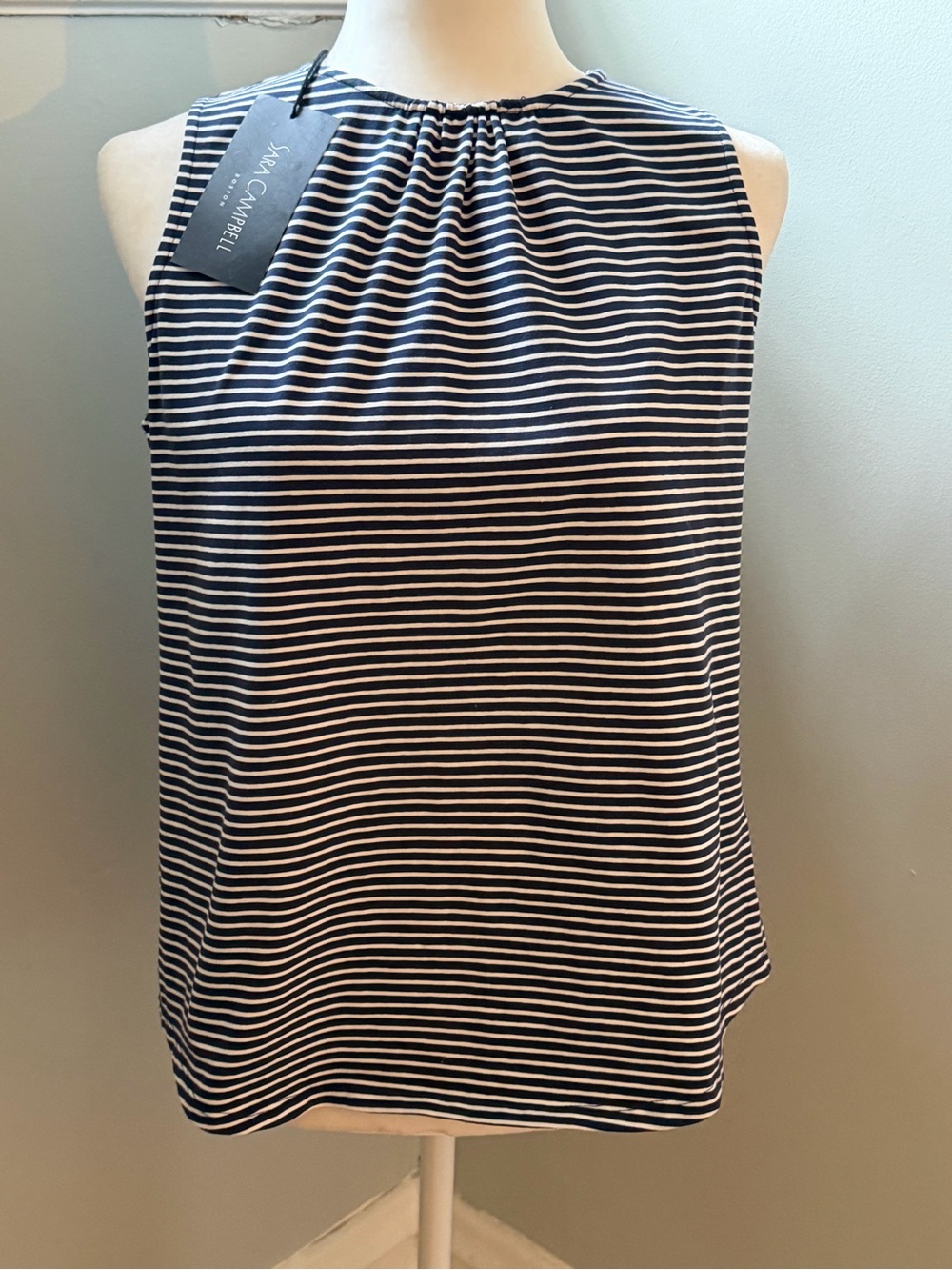Sara Campbell Navy White Striped Sleeveless Knit Top NWT Size M USA Made